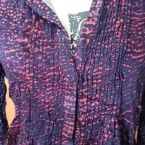 Tribal abstract animal print smocked v-neck button up top - Picture 2 of 3
